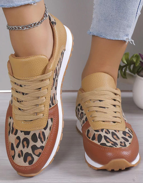 Load image into Gallery viewer, Fashoin Leopard Print Lace-up Sports Shoes For Women Sneakers Casual Running Walking Flat Shoes
