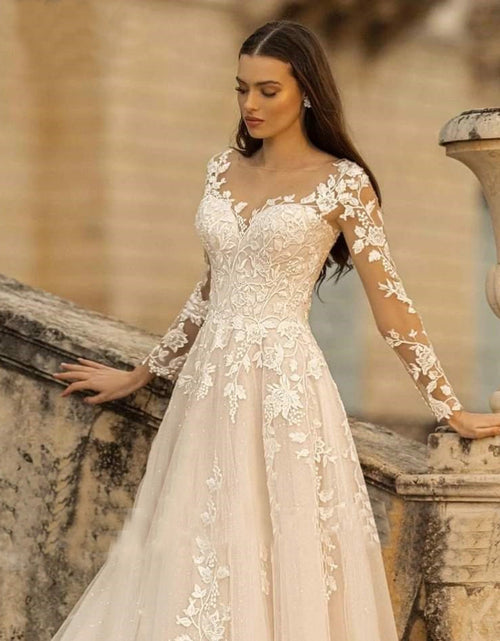 Load image into Gallery viewer, Long Sleeve Wedding Dress Mori Style Bridal Simple Round Neck
