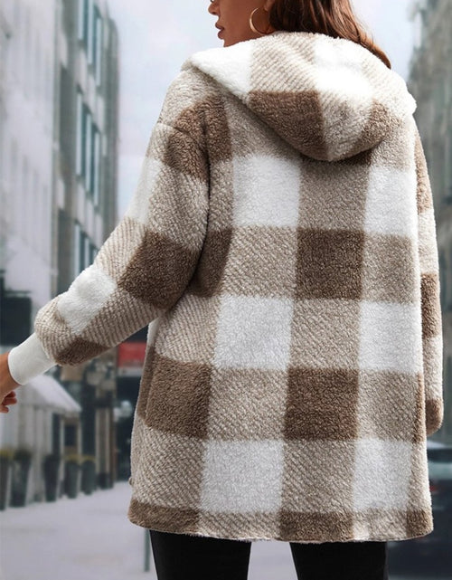 Load image into Gallery viewer, Plaid Long Sleeve Hooded Coat
