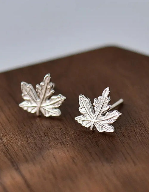 Load image into Gallery viewer, Silver Maple Leaf Stud Earrings Female Gentle Leaf Shape 2668south
