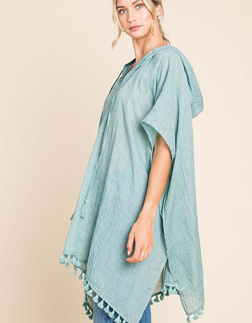 Load image into Gallery viewer, Cotton Bleu by Nu Label Tassel Hem Hooded Cover Up
