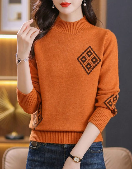 Load image into Gallery viewer, Winter Mock Neck Sweater Women&#39;s Western Style Top Plaid Colorblock Knitted My Store
