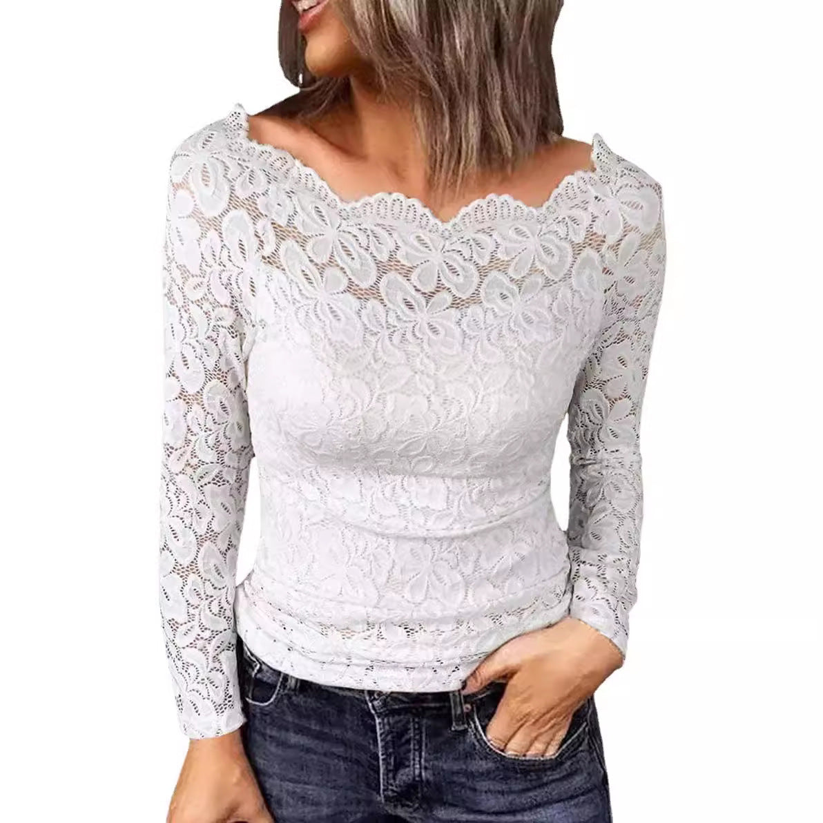 Women's New Off-neck Lace Stitching Coat Shirt My Store