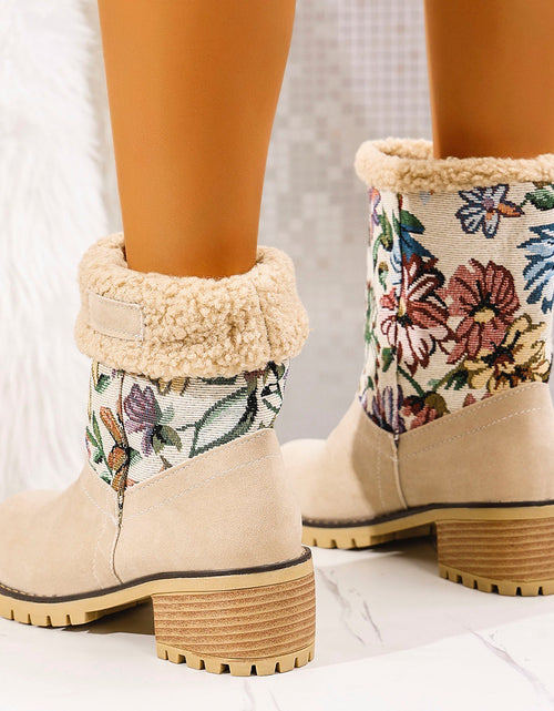 Load image into Gallery viewer, Embroidered Faux Fur Block Heel Boots
