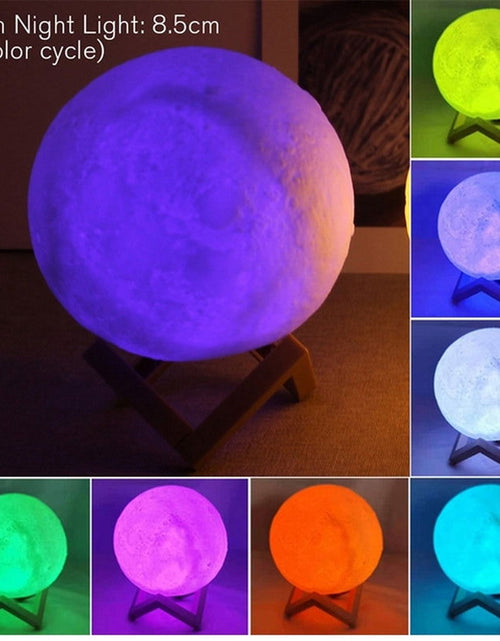 Load image into Gallery viewer, 8Cm Moon Lamp LED Night Light Battery Powered with Stand Starry Lamp Bedroom Decor Night Lights Kids Gift Moon Lamp 2668south
