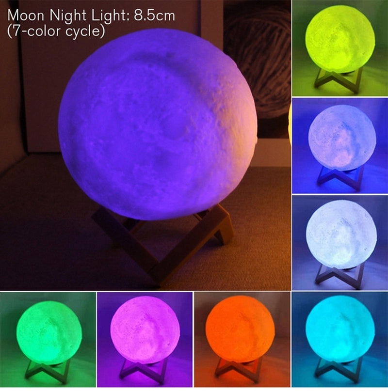 8Cm Moon Lamp LED Night Light Battery Powered with Stand Starry Lamp Bedroom Decor Night Lights Kids Gift Moon Lamp 2668south