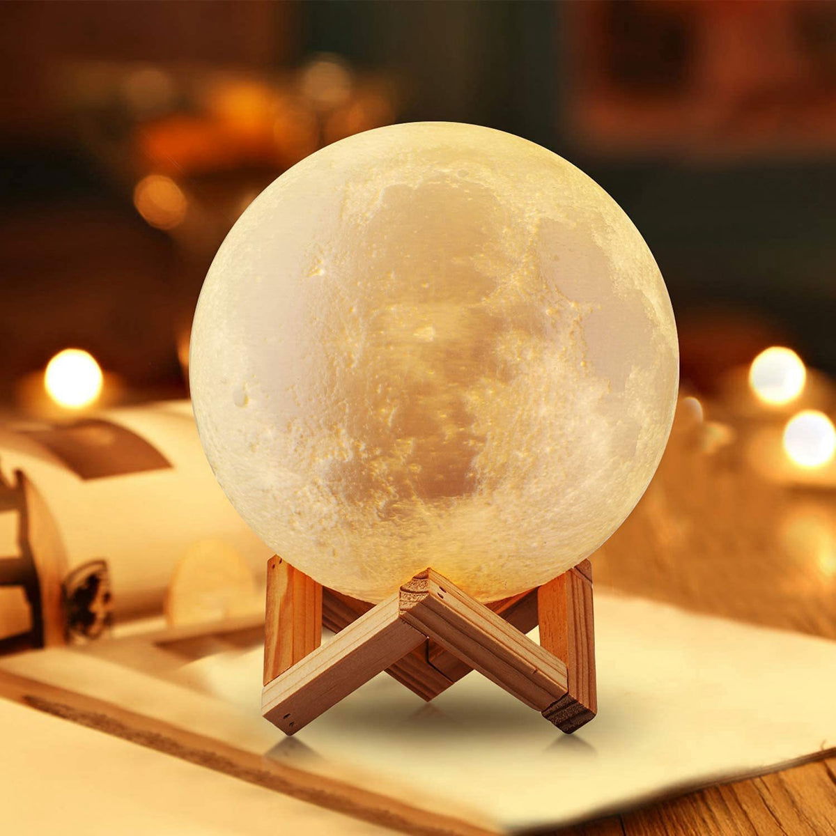 8Cm Moon Lamp LED Night Light Battery Powered with Stand Starry Lamp Bedroom Decor Night Lights Kids Gift Moon Lamp 2668south