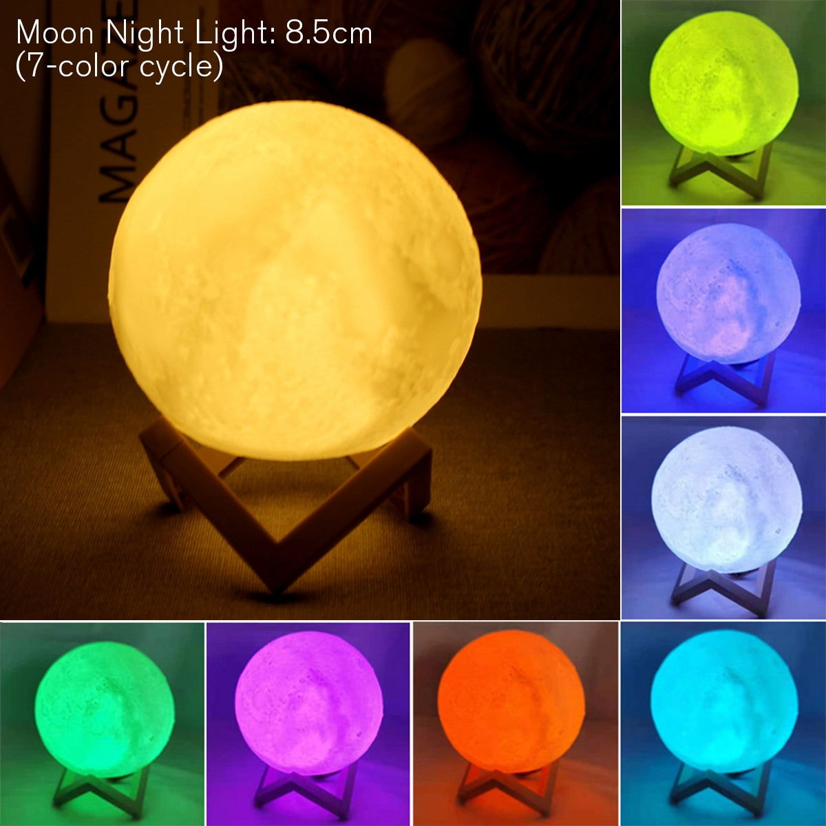 8Cm Moon Lamp LED Night Light Battery Powered with Stand Starry Lamp Bedroom Decor Night Lights Kids Gift Moon Lamp 2668south