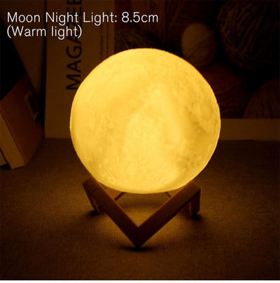 8Cm Moon Lamp LED Night Light Battery Powered with Stand Starry Lamp Bedroom Decor Night Lights Kids Gift Moon Lamp 2668south