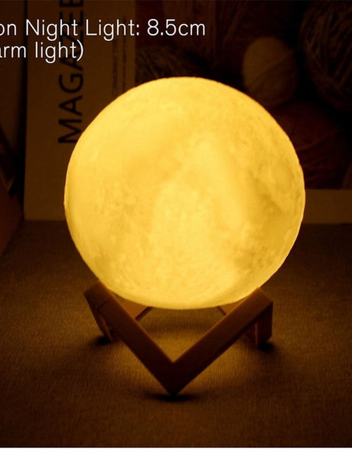 Load image into Gallery viewer, 8Cm Moon Lamp LED Night Light Battery Powered with Stand Starry Lamp Bedroom Decor Night Lights Kids Gift Moon Lamp 2668south
