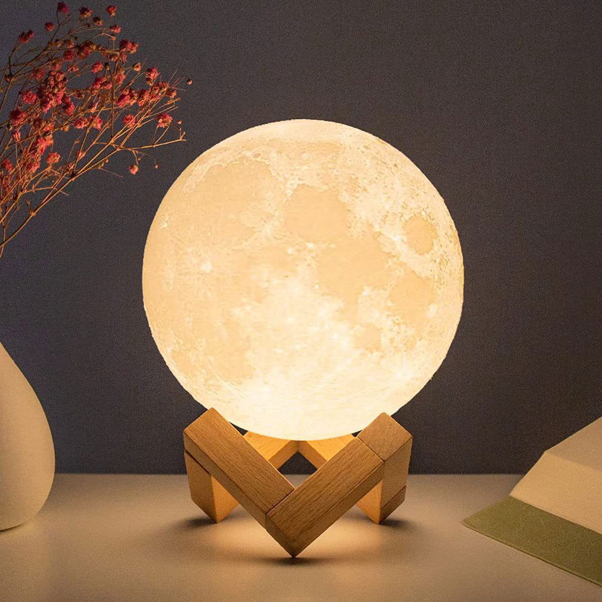 8Cm Moon Lamp LED Night Light Battery Powered with Stand Starry Lamp Bedroom Decor Night Lights Kids Gift Moon Lamp 2668south