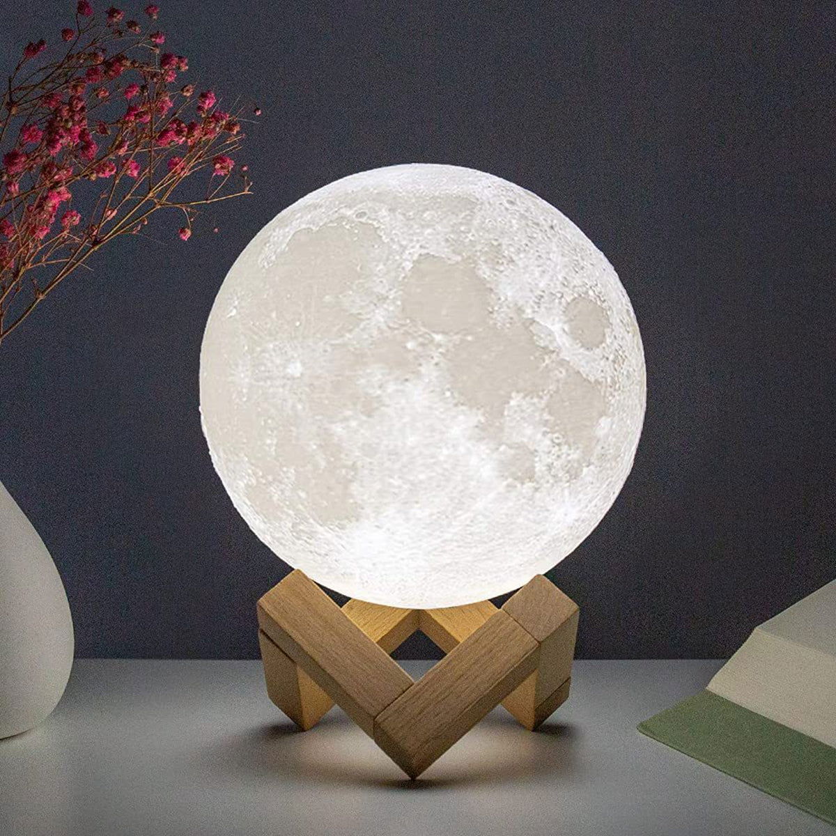 8Cm Moon Lamp LED Night Light Battery Powered with Stand Starry Lamp Bedroom Decor Night Lights Kids Gift Moon Lamp 2668south