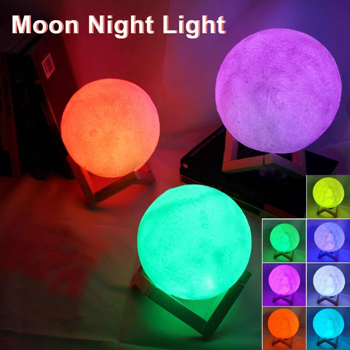 8Cm Moon Lamp LED Night Light Battery Powered with Stand Starry Lamp Bedroom Decor Night Lights Kids Gift Moon Lamp 2668south