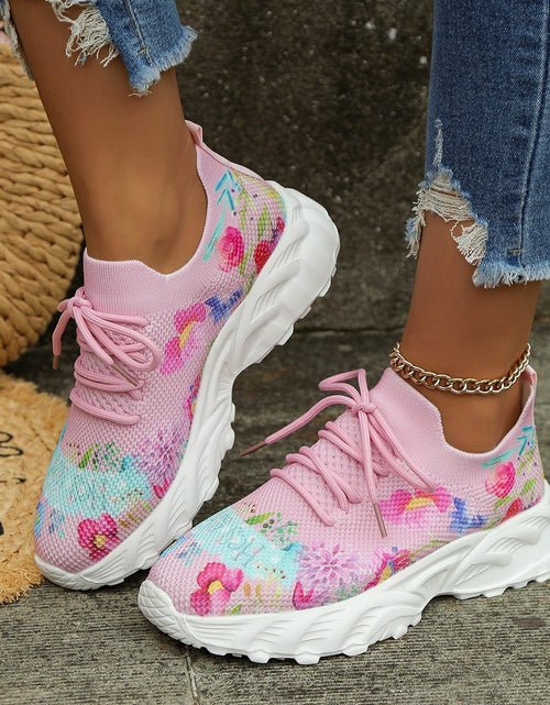 Load image into Gallery viewer, Women&#39;s Sports Shoes Flowers Print Walking Sneakers Casual Breathable Lace-up Mesh Shoes
