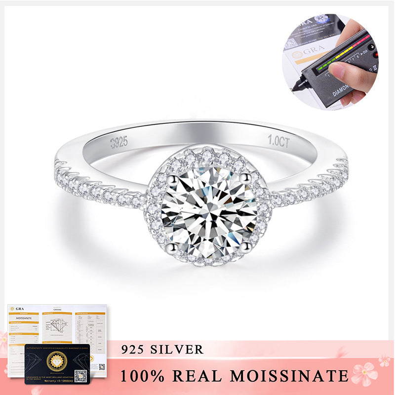 Round Bag Full Diamond S925 Silver 18K Gold Plating Mosanite Diamond Ring Female My Store