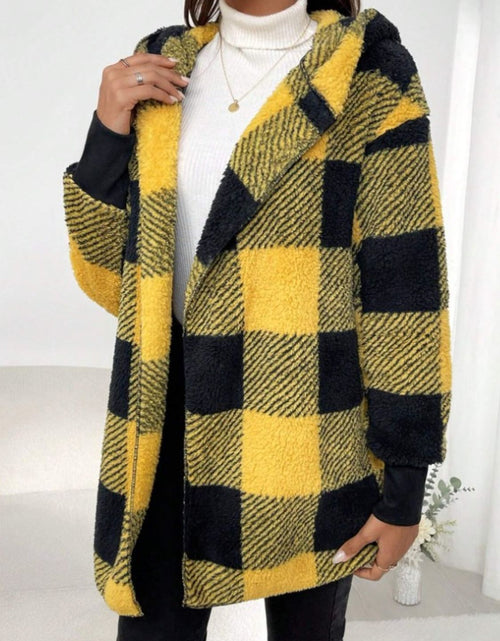 Load image into Gallery viewer, Plaid Long Sleeve Hooded Coat
