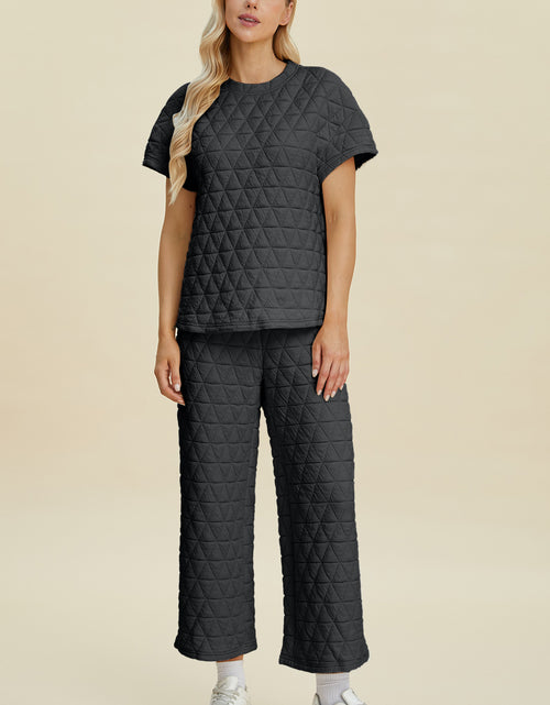 Load image into Gallery viewer, Double Take Full Size Texture Round Neck Short Sleeve Top and Pants Set
