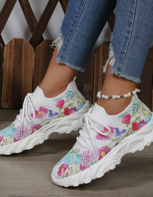 Load image into Gallery viewer, Women&#39;s Sports Shoes Flowers Print Walking Sneakers Casual Breathable Lace-up Mesh Shoes
