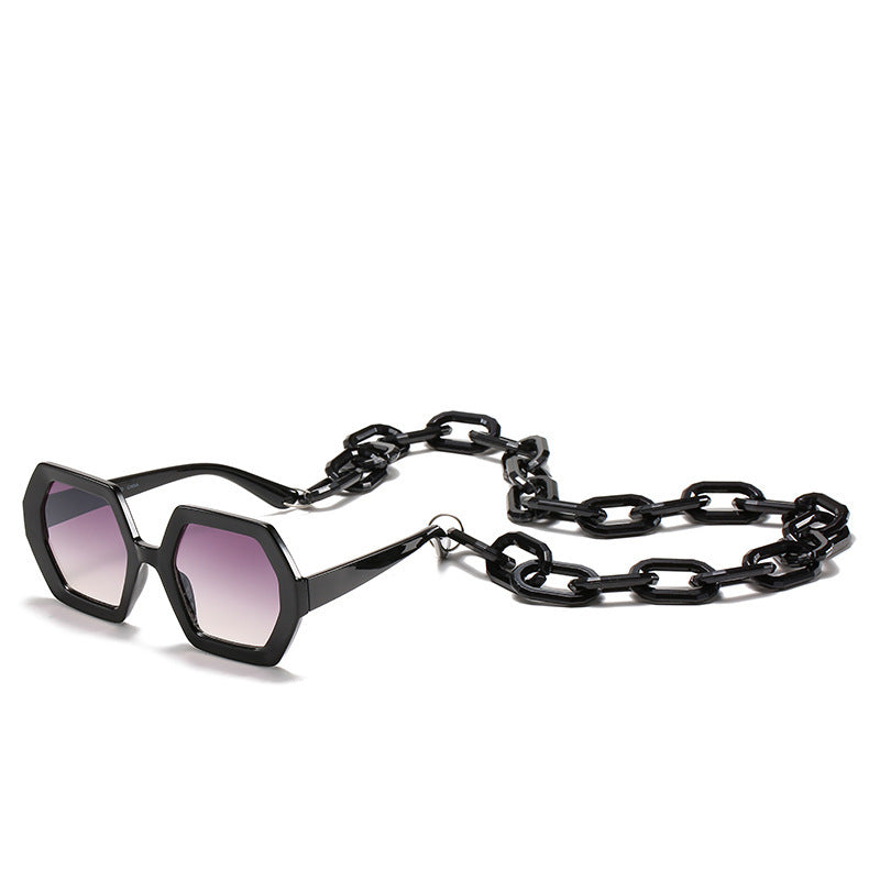 Personality Chain Sunglasses Exaggerated Octagonal Sunglasses