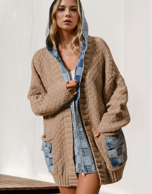 Load image into Gallery viewer, Double Take Full Size Hooded Denim Spliced Sweater Cardigan
