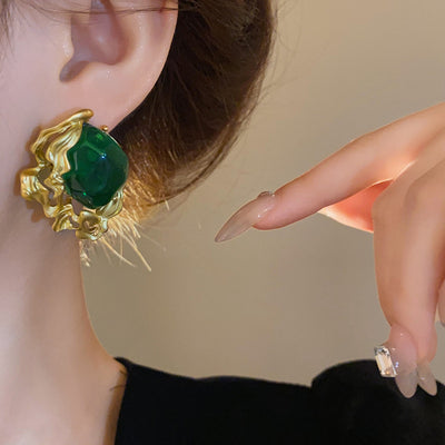 Silver Needle Vintage Emerald Earrings Niche Retro My Store