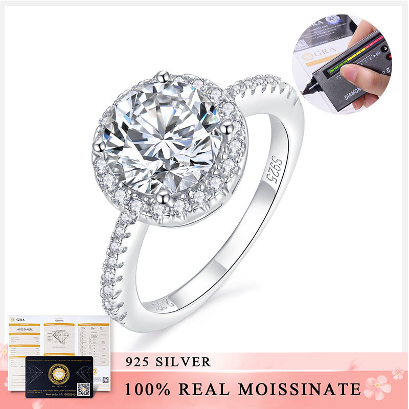 Round Bag Full Diamond S925 Silver 18K Gold Plating Mosanite Diamond Ring Female My Store