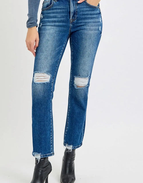 Load image into Gallery viewer, RISEN Full Size High Rise Distressed Crop Straight Jeans Trendsi
