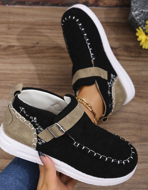 Load image into Gallery viewer, Contrast Round Toe Buckle Sneakers
