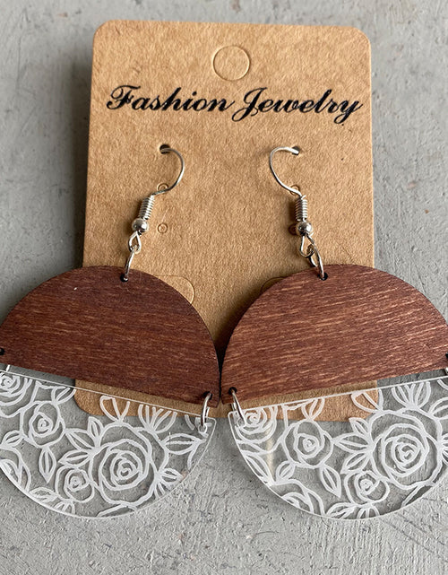 Load image into Gallery viewer, Wood Acrylic Geometric Stitching Rose Flower Lace Laser Marking Personalized Earrings My Store
