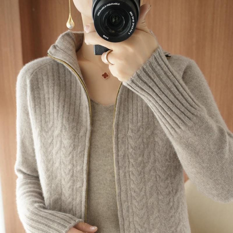 Zipper Sweater Coat Women's Knitted Cardigan Short Stand Collar Loose My Store