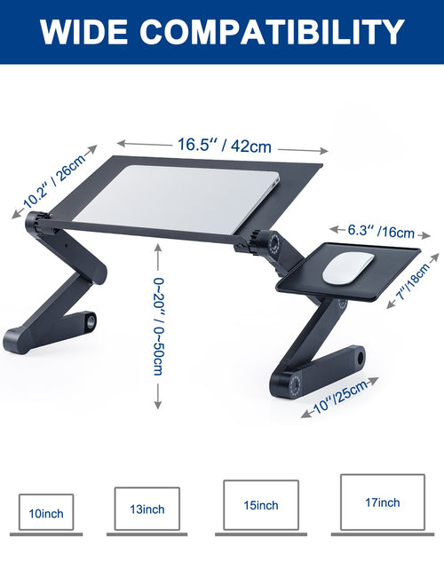 Load image into Gallery viewer, Adjustable Laptop Stand, RAINBEAN Laptop Desk with 2 CPU Cooling USB Fans for Bed Aluminum Lap Workstation Desk with Mouse Pad, Foldable Cook Book Stand Notebook Holder Sofa,Amazon Banned 2668south
