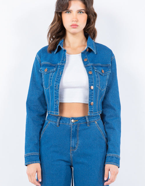 Load image into Gallery viewer, American Bazi Laced Back Cropped Denim Jacket 2668south
