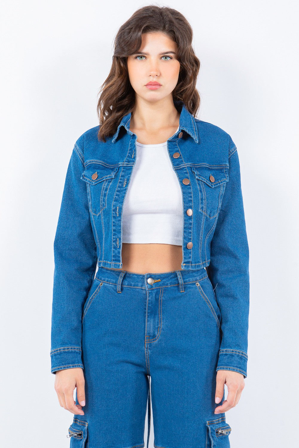 American Bazi Laced Back Cropped Denim Jacket 2668south