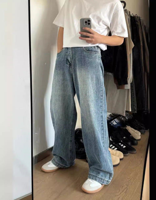 Load image into Gallery viewer, American Retro Washed Blue Wide Leg Jeans Men&#39;s Fashion Brand Cleanfit Straight All-matching Loose Casual Trousers 2668south
