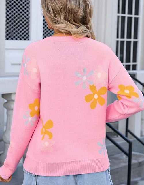 Load image into Gallery viewer, Angel Wings Flower Round Neck Dropped Shoulder Sweater 2668south
