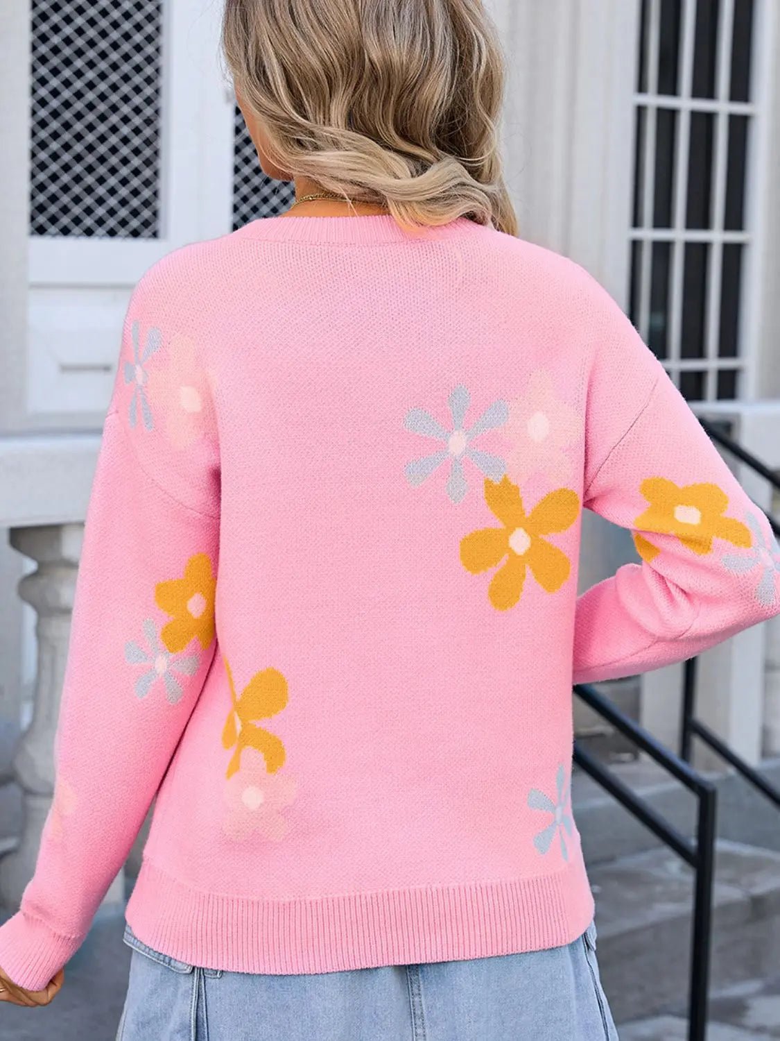 Angel Wings Flower Round Neck Dropped Shoulder Sweater 2668south