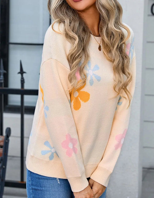 Load image into Gallery viewer, Angel Wings Flower Round Neck Dropped Shoulder Sweater 2668south
