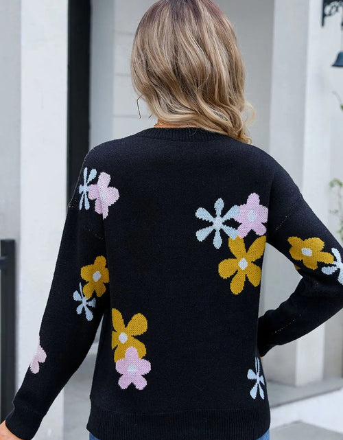 Load image into Gallery viewer, Angel Wings Flower Round Neck Dropped Shoulder Sweater 2668south
