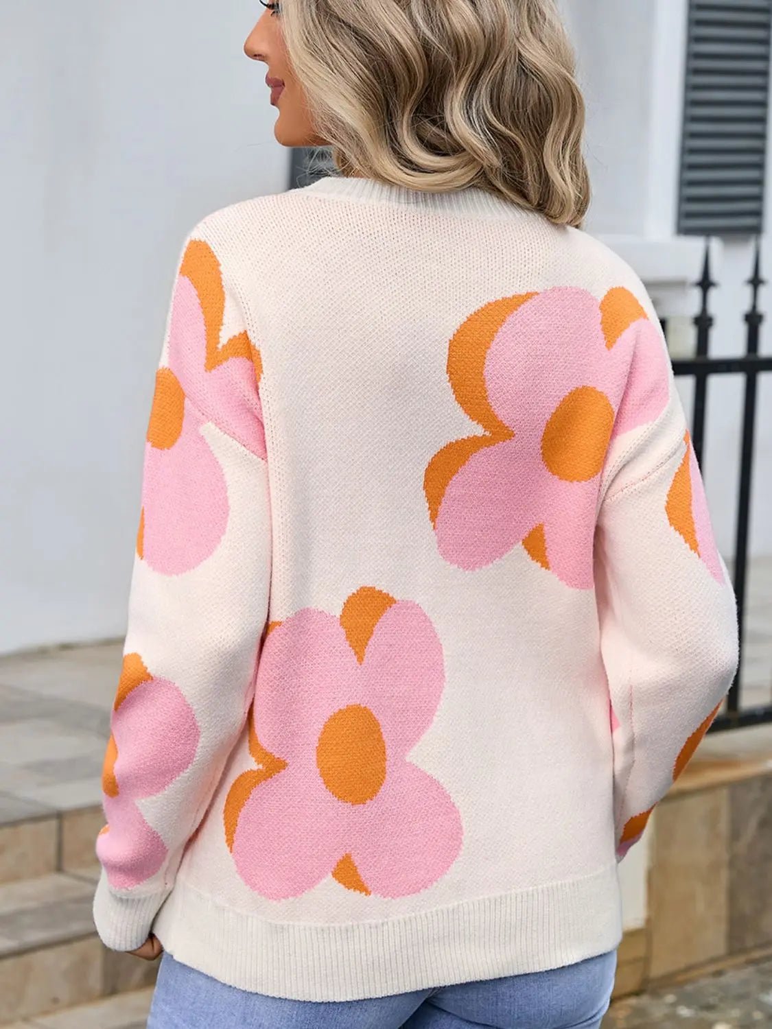 Angel Wings Flower Round Neck Long Sleeve Sweater 2668south