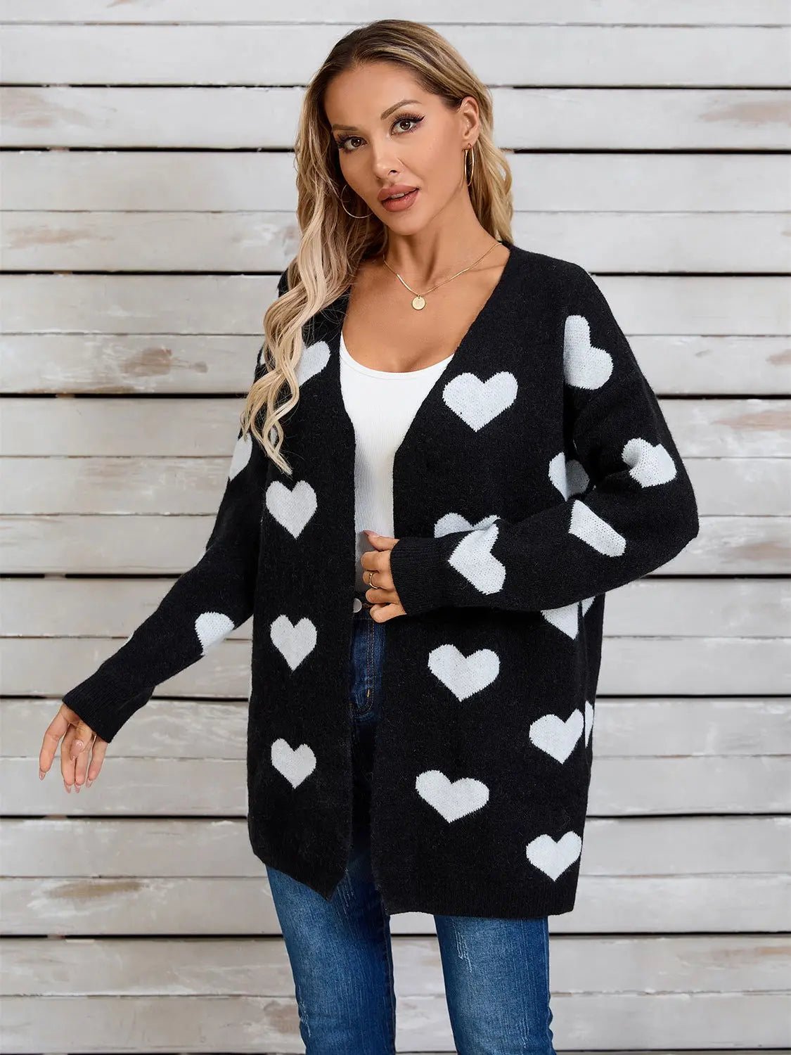 Angel Wings Heart Open Front Long Sleeve Cardigan 2668south