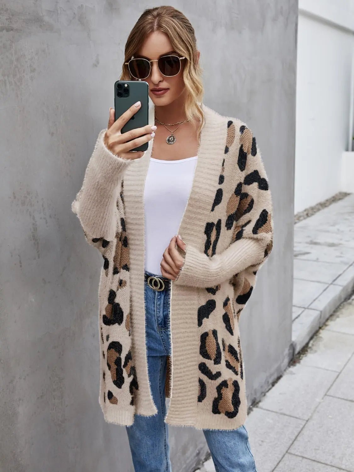 Angel Wings Leopard Pattern Fuzzy Cardigan 2668south