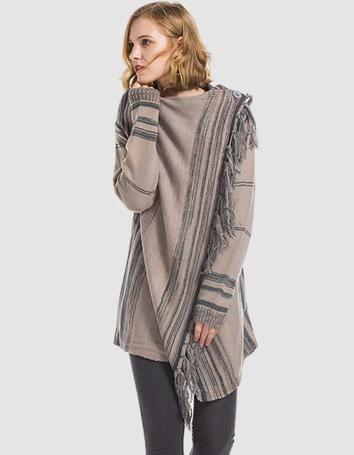 Load image into Gallery viewer, Angel Wings Tassel Striped Open Front Long Sleeve Cardigan 2668south
