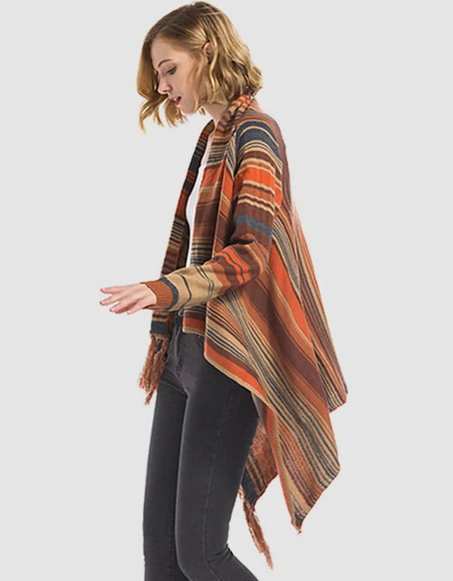 Load image into Gallery viewer, Angel Wings Tassel Striped Open Front Long Sleeve Cardigan 2668south
