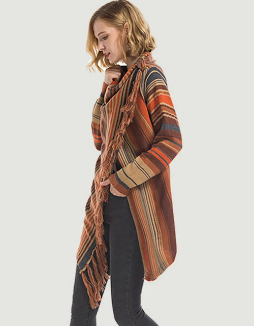 Load image into Gallery viewer, Angel Wings Tassel Striped Open Front Long Sleeve Cardigan 2668south
