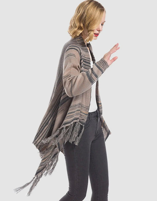 Load image into Gallery viewer, Angel Wings Tassel Striped Open Front Long Sleeve Cardigan 2668south
