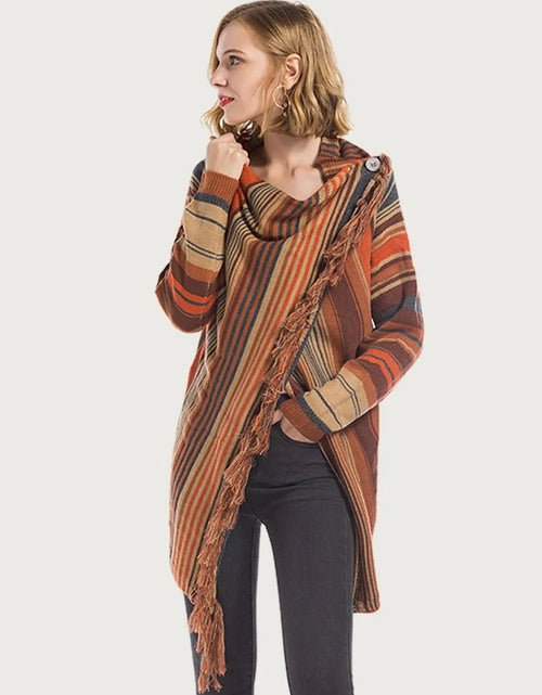 Load image into Gallery viewer, Angel Wings Tassel Striped Open Front Long Sleeve Cardigan 2668south
