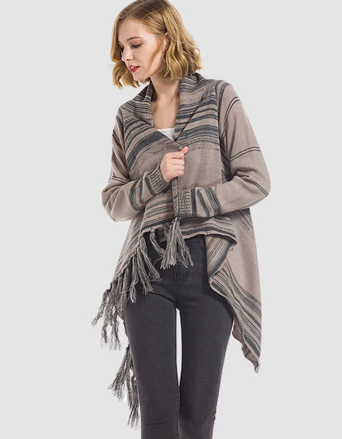 Load image into Gallery viewer, Angel Wings Tassel Striped Open Front Long Sleeve Cardigan 2668south
