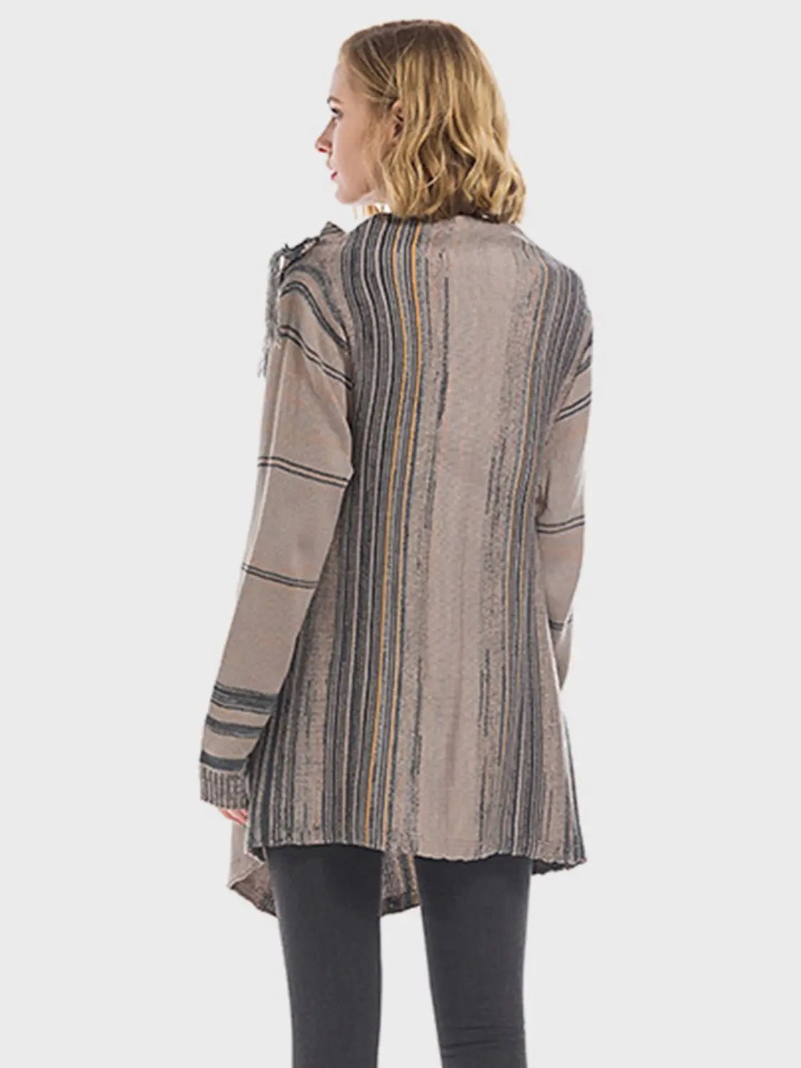 Angel Wings Tassel Striped Open Front Long Sleeve Cardigan 2668south