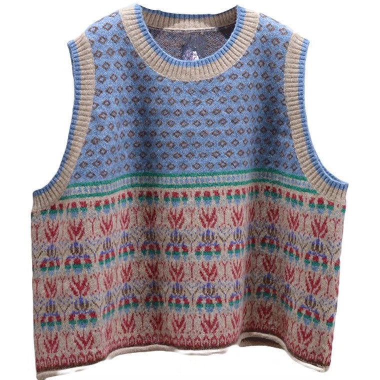 Artistic Retro Vest Sweater Women's Sleeveless Loose Pullover Sweater 2668south