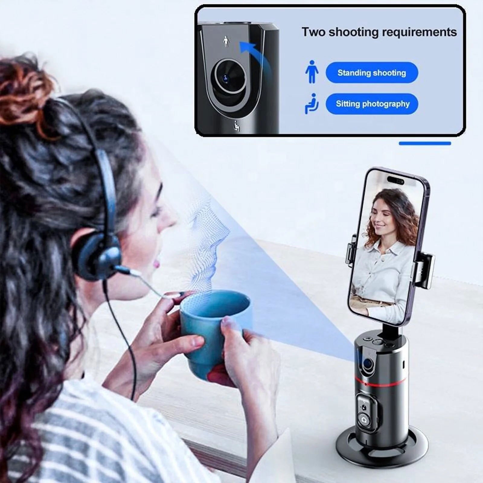 Auto Face Tracking Phone Holder Tripod, No App Required, 360° Rotation Smart Face Body Tracking Tripod Selfie Phone Camera Mount Cell Phone Stand for TIK Tok, Vlog, Live Streaming, Youtube Video 2668south